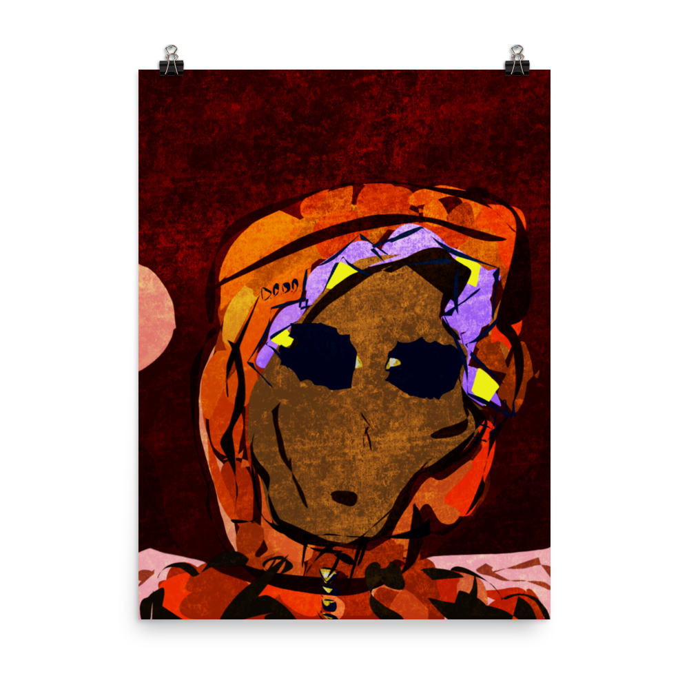 Alt=« Illustration pop art intitulée "Marsteryx" par Philippe Efe. Personnage en parka orange fluorescente, style street camouflage, avec un visage ressemblant à un martien, sur un décor de planète Mars galactique. »