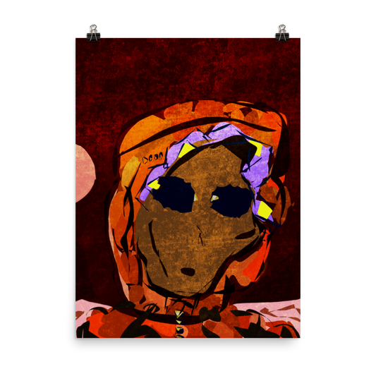 Alt=« Illustration pop art intitulée "Marsteryx" par Philippe Efe. Personnage en parka orange fluorescente, style street camouflage, avec un visage ressemblant à un martien, sur un décor de planète Mars galactique. »